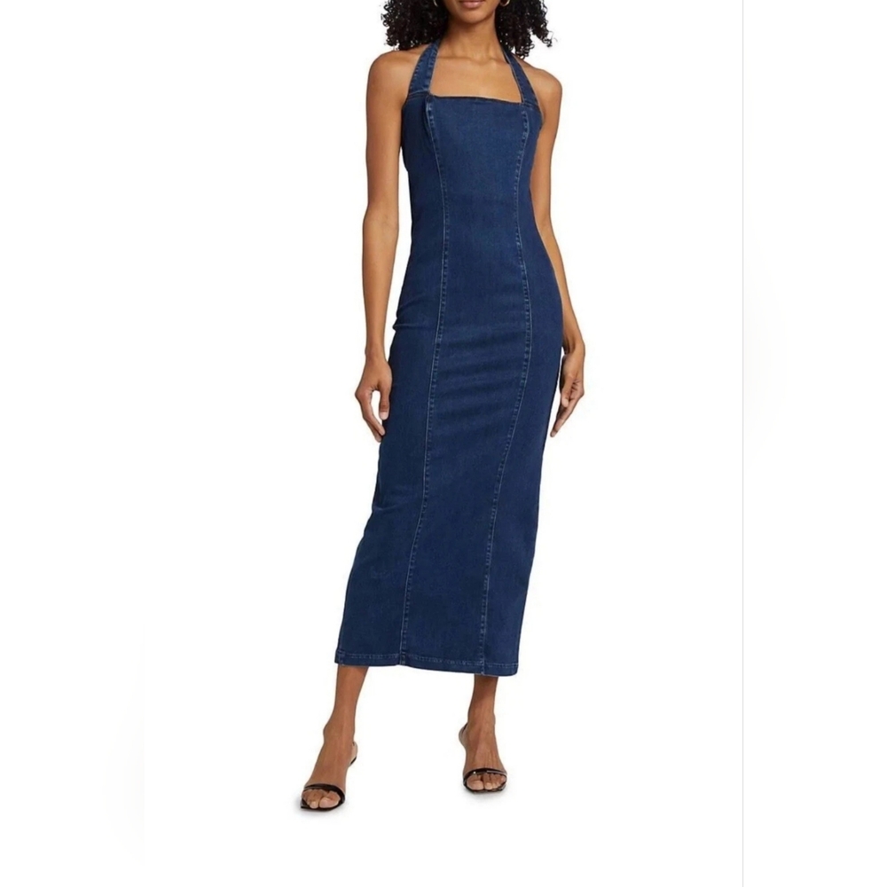 Reformation NWT Women's Evita Halter Denim Midi Dress Blue Size 12